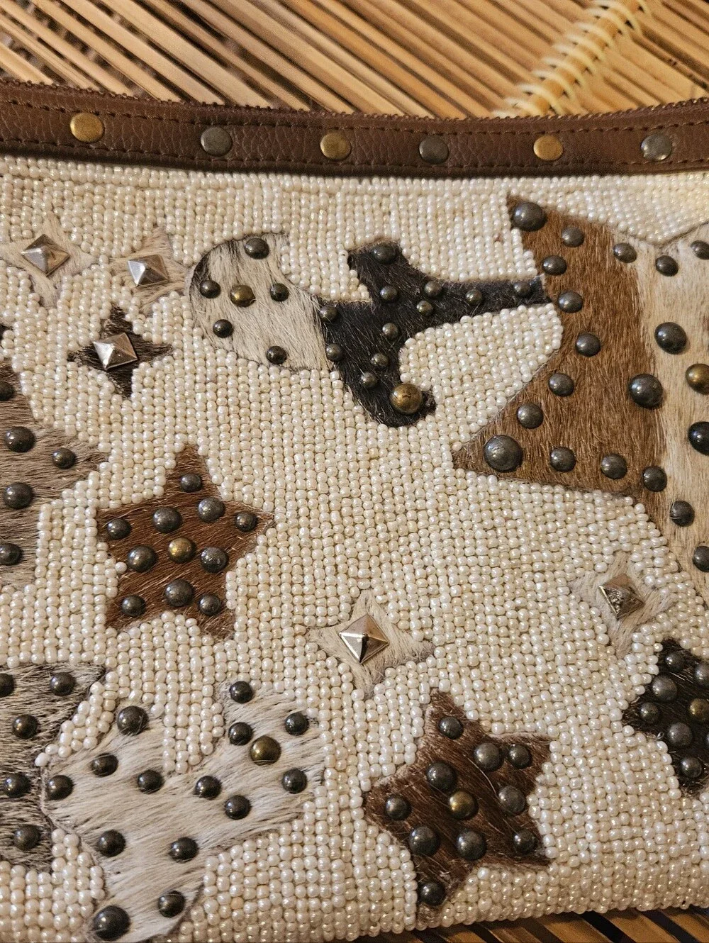 Shyanne Tegan Seed Beaded Cowhide & Leather  Clutch Wallet